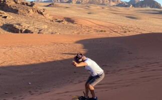 Sandboarding in the Desert of Wadi Rum